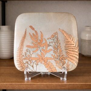 Vtg CAROL BALLATI Orig Square Enamel Plate Botanical Leaf Design MCM #12152510